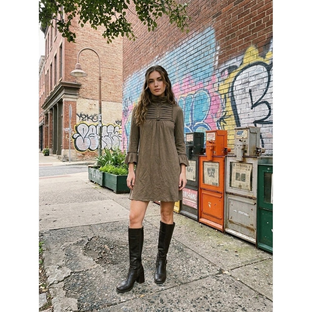 Y2K Vintage Free People Victorian Mock Neck Ruffle Sleeve Mini Dress  XS